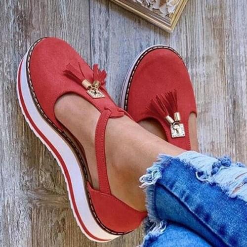 Women Leather Fringed Platform Flat Shoes Sandals Sweat Absorption Non-slip Sole A66