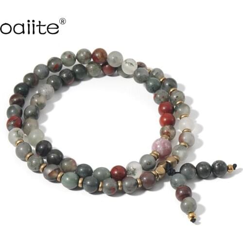 Double Layer Natural Stone Beads Bracelets Healing Energy Natural Bloodstone Bracelets Women Jewelry Friendship Pulsera