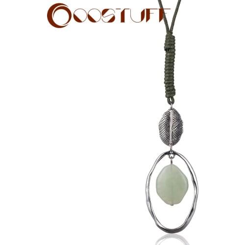 Vintage Jewelry for Women Long Necklace Green Stone Pendant Rope Chain Choker necklaces & pendants 2020 Jewellery Suspension New