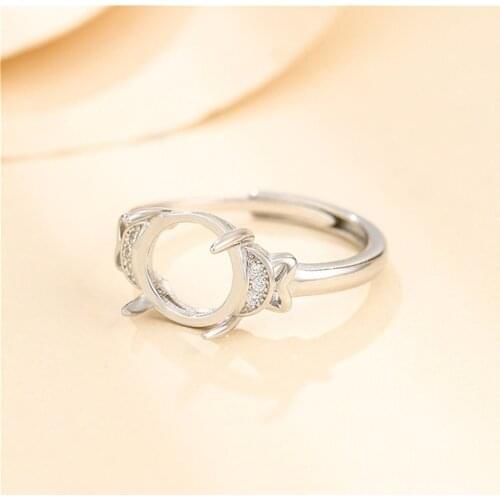 Ring Setting for 10x10mm Round Cabochons Ring Base White Gold Plated 925 Silver Zircon Adjustable Ring Blank SR0166