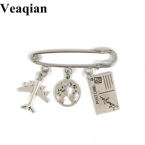 1pcs aircraft, earth, postcard pins, flying enthusiast brooch, creative cowboy collar badge brooch