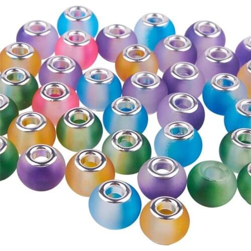 10Pcs 16mm Big Rondelle Round Silver Plated Large Hole Glass Beads fit European Charm Bracelet Spacer Snake Chain Bangle Jewelry