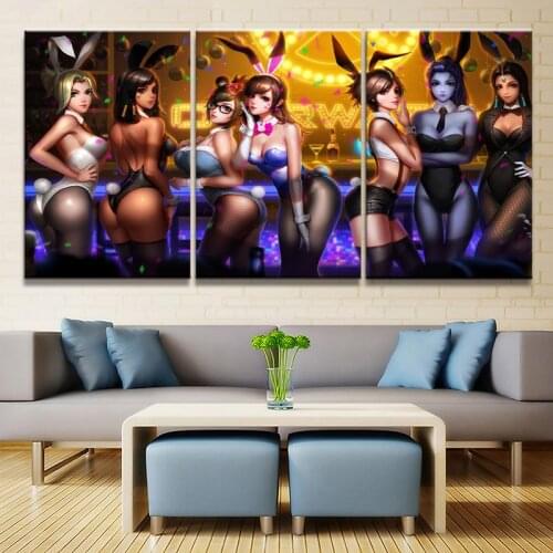 3 Piece Overwatch D.VA Mei Tracer Canvas Game Anime Sexy Girl Art Poster Prints Picture for Living Room Home Decor