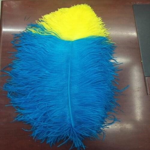 Hot 50Pcs Sky Blue and Yellow 22-24 inch/55-60cm "thick stem" male ostrich feathers Plumes Party Home Wedding Decoration