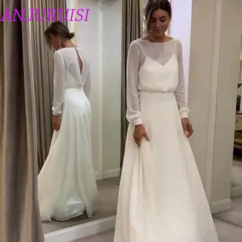 ANJURUISI Bohemian Simple Long Sleeves Vintage ElegantCheap Sexy Wedding Dress A Line Open Back Women Chiffon Bridal Gowns