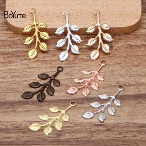 BoYuTe (100 Pieces/Lot) 19*37MM Metal Brass Stamping Tree Leaf Charms Diy Hand Made Jewelry Materials Wholesale