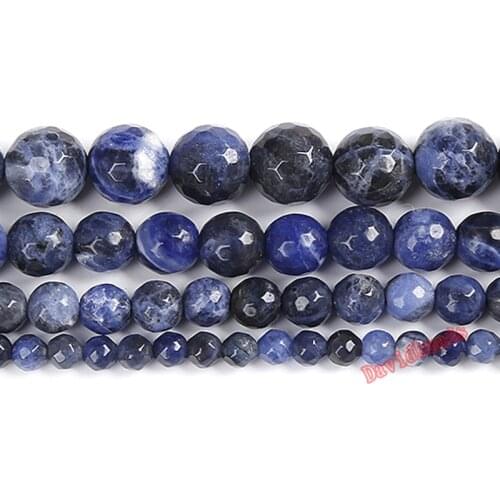 Natural Stone Faceted Old Blue Sodalite Round Loose Beads 15" Strand 4 6 8 10 12MM Pick Size For Jewelry Making