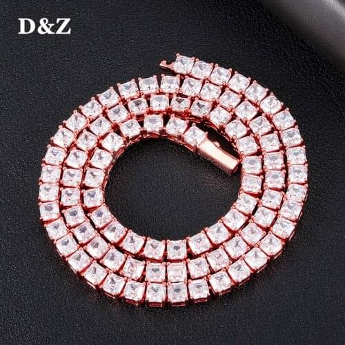 D&Z 5MM Bling Iced Out Square Prong Tennis Chain CZ Copper AAA+ Cubic Zirconia Stones Necklace For Men Women Jewelry