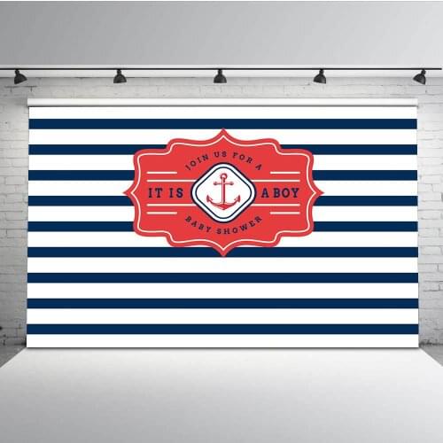 Baby Shower Photography Backdrops White and Blue Stripe Photo Booth Background Anchor Pattern Props MW-293