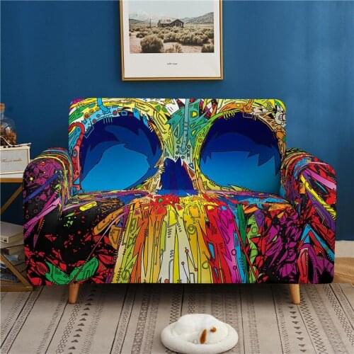 Skull Stretch Slipcovers Sectional Elastic Stretch Sofa Cover for Living Room Couch Cover L shape Armchair Cover 1/2/3/4 seat