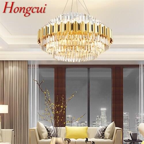 Hongcui Pendant Light Postmodern Gold Luxury Crystal LED Lamp Chandelier For Home Dining Living Room