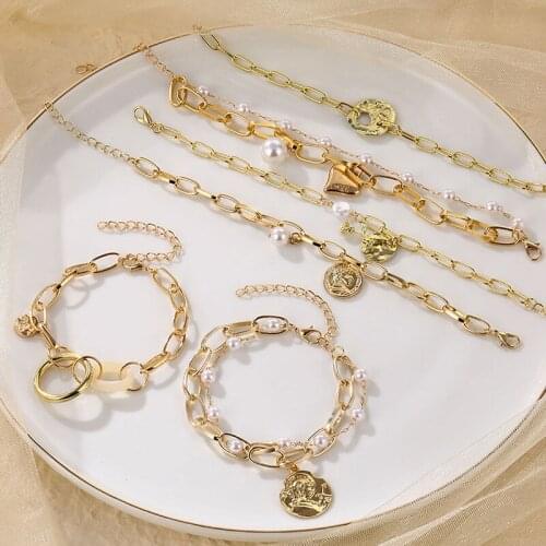 IFMIA New Fashion Acrylic Pearl Bracelets For Women Lady Heart Charms Bracelet Hollow Chain Bangles 2020 Jewelry Party Gifts