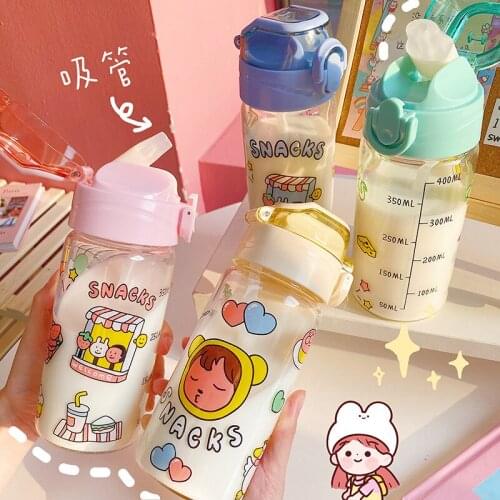 Kawaii Creative Girl Heart Water Bottle Elastic Cover Sippy Cup Student Cute Glass Small Fresh Portable Water Bottle