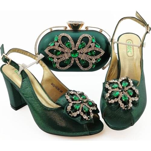African shoes and bags matching set with crystal italian shoes with matching bags 9CM ladies high heel shoes for party QSL026