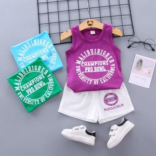 Baby Boy Summer Clothes Korean Letters Sleeveless Vest + White Shorts 2PCS Infant Clothing Kids Bebes Jogging Suits Tracksuits