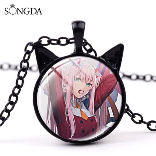 Fashion DARLING In The FRANXX Anime Cat Ear Pendant Necklace Photo Glass Cabochon Chains Necklace For Women Men Jewelry
