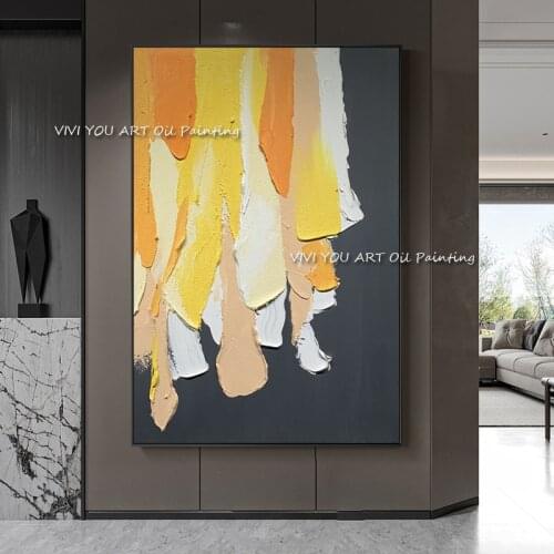 Pure hand painted Thick yellow knife oil painting canvas abstract landscape wall hanging pictures for living room bedroom gift