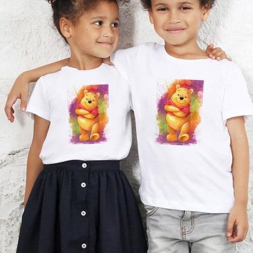 New Disney Winnie the Pooh T Shirt Brothers and Sisters Fashion Pooh Bear T-shirt Children Harajuku Streetwear Kids Tshirts