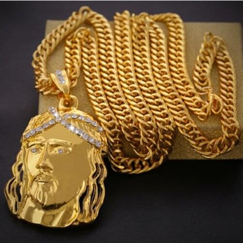 New Gold Jesus Penddant Necklace for Men/Women with Zircon 31.5inch Chain Length Hip Hop Party Jewelry Accessories Gift 2021