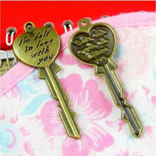 20PCS 57x21MM Antique Bronze Plated Zinc Alloy Heart Key Charms Pendants Diy Jewelry Findings Accessories Wholesale