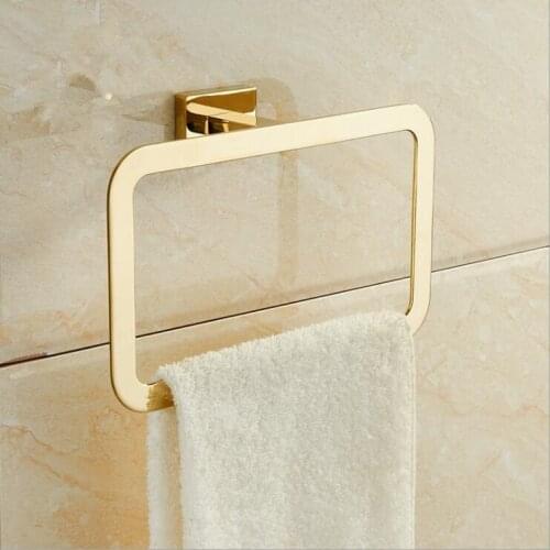 Modern Pure Gold Towel Rings Towel Holder Stainless Steel Square Wall-Mounted Towel Hook Bathroom Accessories Home Decoration