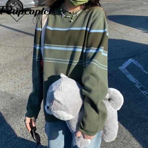Rapcopter Striped y2k Sweaters Vintage Green Knitwear Grunge Prepply Casual Pullovers Women Autumn Winter Jumpers Harajuku Korea