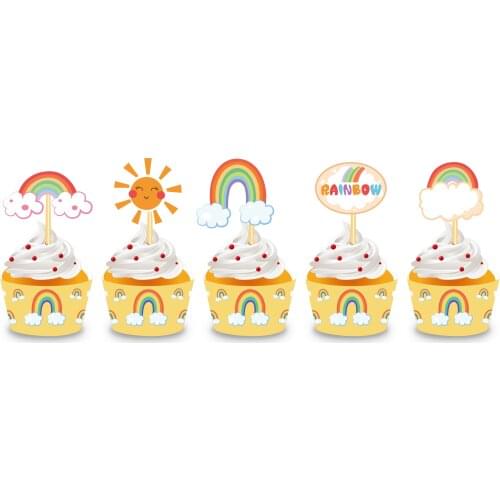 Colorful Rainbow Sweet Cake Topper Wrapper Baby Shower Party Decorations Xmas Rainbow Cupcake Wrapper Decorating Supplies