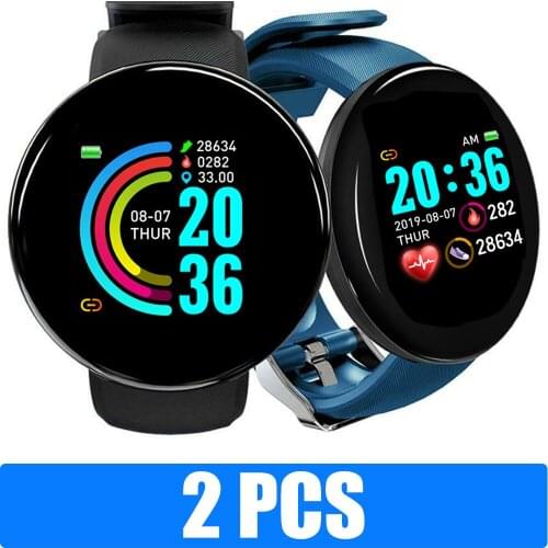 2 PCS D18 Smartwatch Heart Rate Blood Pressure Smart Watch Man Smart Bracelet Tracker Waterproof Smartwatches for Android IOS