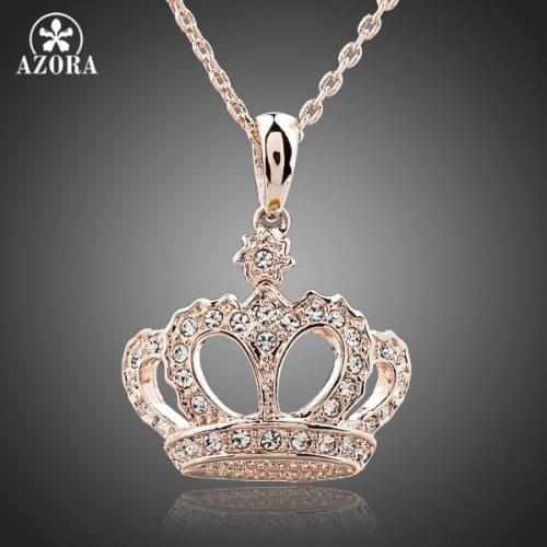 AZORA Queens Crown Rose Gold Color Stellux Austrian Crystal Jewelry Pendant Necklace TN0095