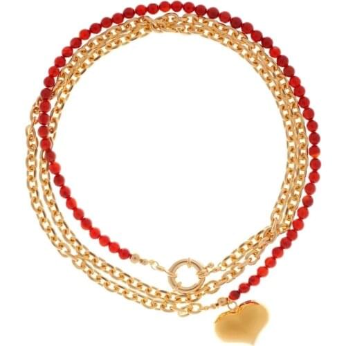 Vivalavika new arrive fashion heart pendant red beads chunky links chain double layer necklace jewelry 2021 wholesale women girl