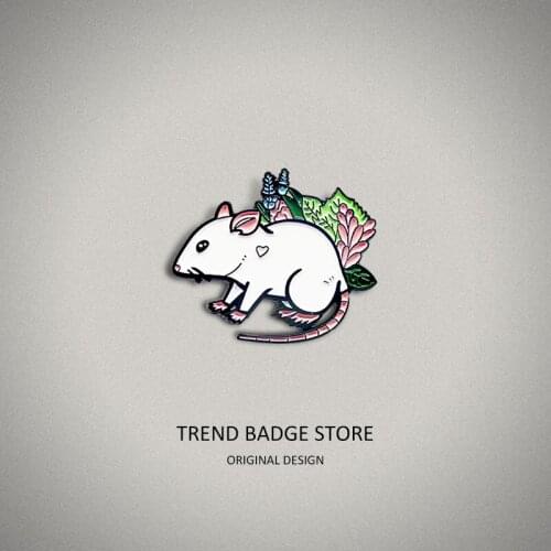 Long Thin Pink Tail Love Mark White Rat Women Brooch, Cartoon Cute Little Animal Enamel Label Pins Hat Badge