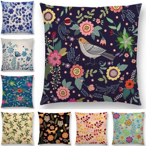 Hot Sale Delicate Floral Pattern Cut Herbal Forest Leaves Flowers Butterfly Birds Prints Lilac Vintage Cushion Cover Pillow Case