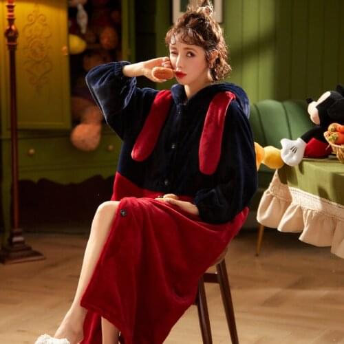 Womens Winter Cardigan Robes Flannel Sleepwear Warm Velvet Fleece Bathrobes Ladies Bow Home Clothes Nightgowns Plus Thick Dress