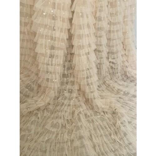 1 yard Nude Beige Ruffle Fabric For Cake Dress With Sequins, Frilled Fabric For Tutu Dress, Photography Prop Backdrop