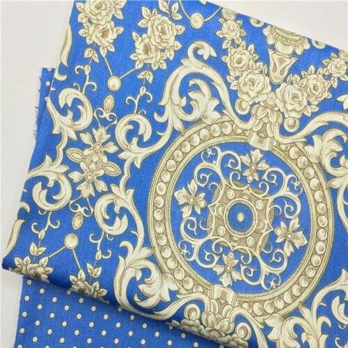 100x160cm Royal Blue Court Pattern & Polka Dot Printed Cotton Fabric For DIY Sewing Quilting Decoration