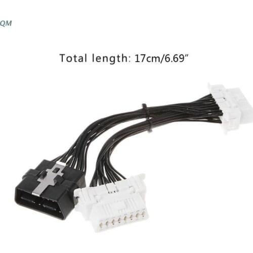 16 pin OBD2 OBD 2 OBDii Splitter Extension Cable one Male to Two Female Y Cable for elm327 13MF