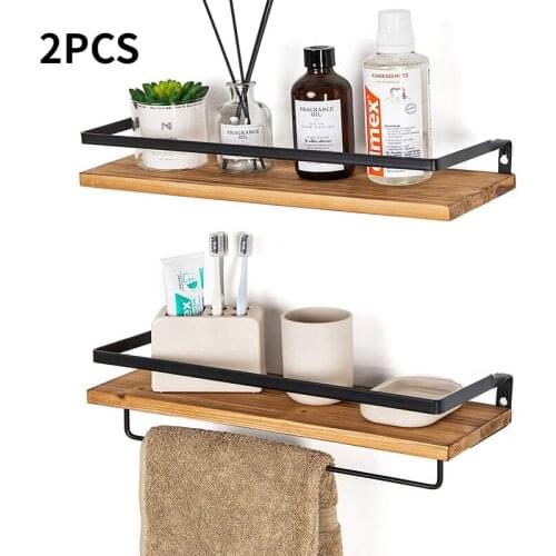 2PCS Wall Shelf Wood Floating Shelf Wall Decoration Multifunction Storage Holder Wall Shelf Rack Decorative For Kitchen Bedroom