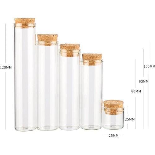 8pcs 40ml 50ml 60ml 80ml Clear Tube Glass Bottle Empty Jars Cork Stopper Vial Wedding Home Decor DIY Wish Bottle Jars