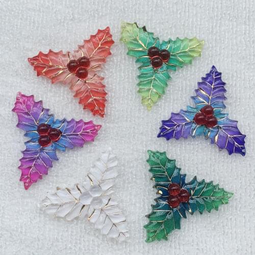 8Pcs Colorful Christmas Leaf Patch Decoration Crafts Flatback Cabochon Embellishments For Scrapbooking Diy Accessories 40*41mm