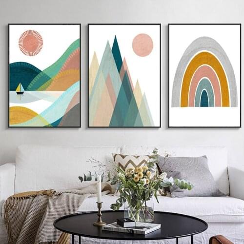 Abstract Geometry Sun Sunset Nordic Decorative Painting Art Home Living Room Hanging Painting Canvas Wall Art Picture Oil