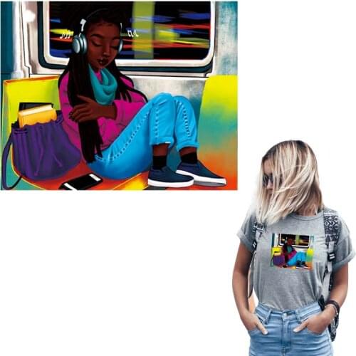 Girl Applique Listen Music Girl Thermal Press Vinyl A-Level Washable Diy Hoodies Tops Custom Patch T-Shirt Dresses Stickers