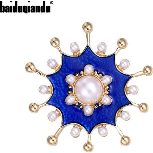 Baiduqiandu New Arrival Blue Enameled Simulated Pearl Star Flower Brooch Pins Fashion Jewelry Accessories