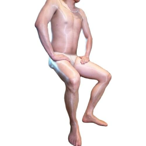 Unisex Oil Glossy Shiny 1D Nylons Tights Bodystocking Sexy Hot Erotic Lingerie Penis Sheath Close Open Crotch Bodysuit Jumpsuits