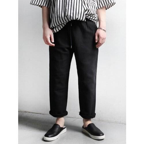 Mens trousers fashion trend all-match pure color simple straight tube wide leg loose leisure nine minutes pants