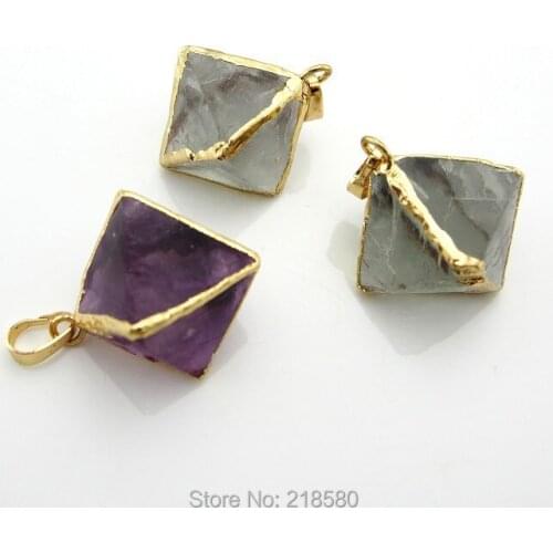 C150120007 Fluorite Point Pendant Crystal octahedron Charm Gold Trim
