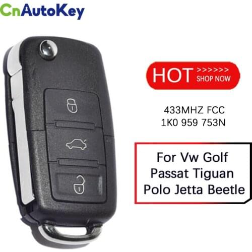CN001057 For Vw Volkswagen Golf Aftermarket Passat Tiguan Polo Jetta Beetle 48 Chip 433MHZ Remote Key FCC 1K0 959 753N