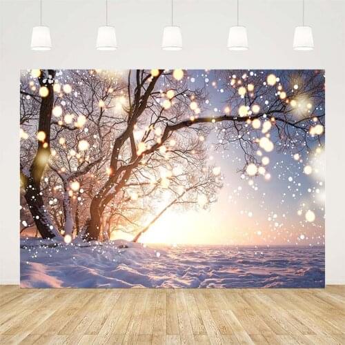 Avezano Winter Wonderland Snowflake Lights Forest Photography Backdrops Personalized Photographic Backgrounds For Photo Studio