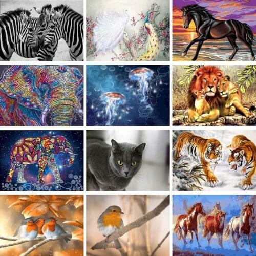 GATYZTORY Full Square/Round Diamond Painting Animal 5D DIY Diamond Embroidery Mosaic Cat Horse Home Decoration Art Kits
