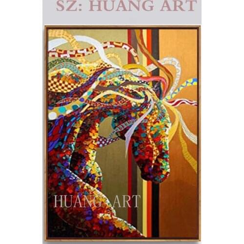 Knife painting thick animal art oil painting with contemporary art for the wall hand-painted color horse for the modern hom