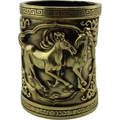China old bronze Collections from the countryside Double horse Copper brush